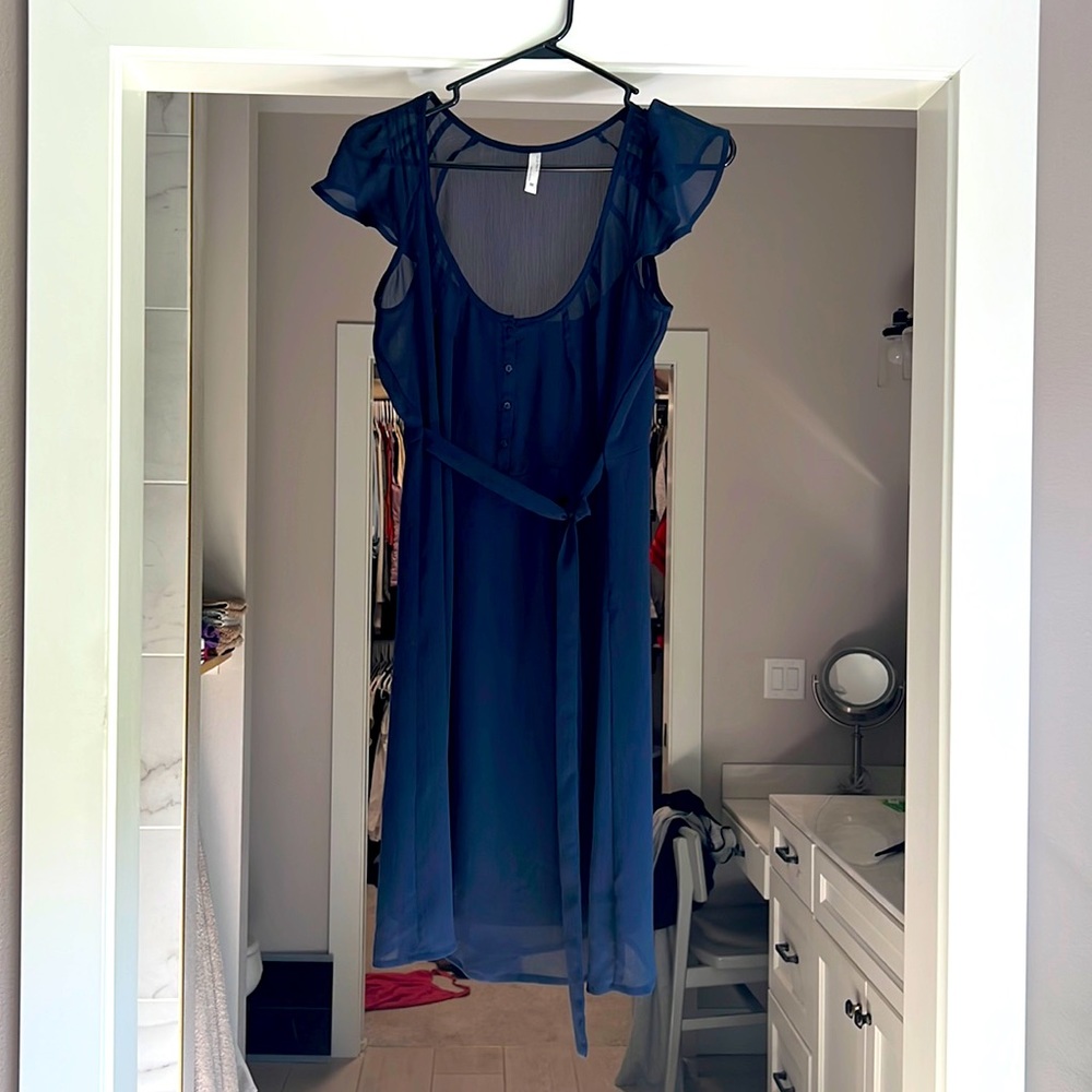 Cocktail sheer overlay dress with ruffle sleeves